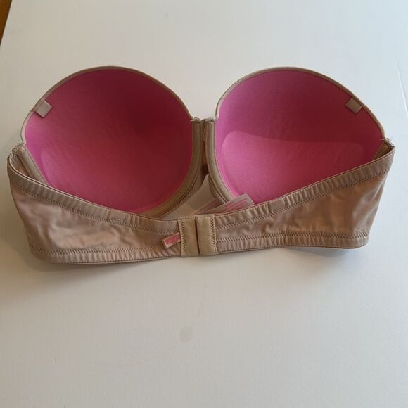 VICTORIA'S SECRET PINK NUDE TAN BEIGE STRAPLESS PUSH-UP BRA SIZE 36C - Picture 2 of 5